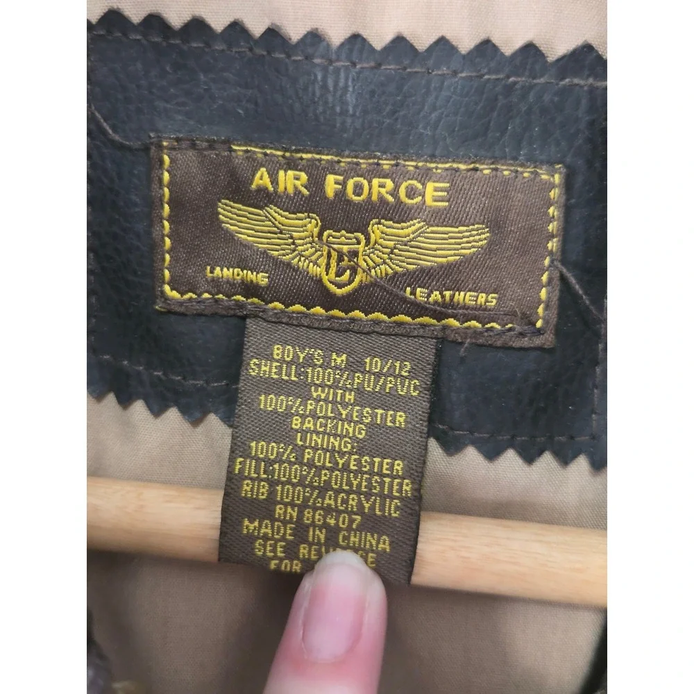 Air Force Landing Leathers Boys Brown Faux Leather Flight Bomber Jacket M 10/12